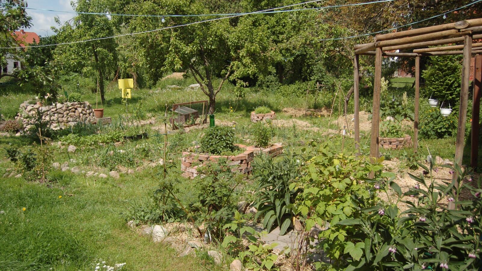 A hand-drawn property design showing concentric zones and sector arrows